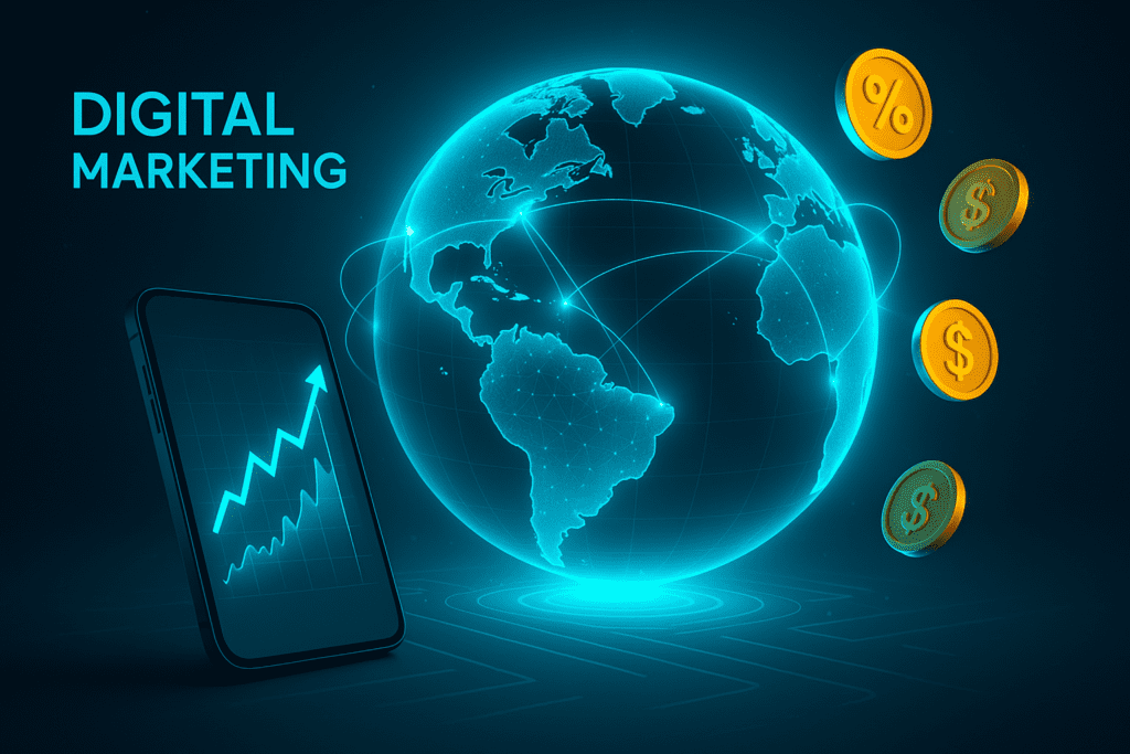 Featured image for the Low CPC Pinterest Ads guide, featuring a global map and traffic growth analytics.