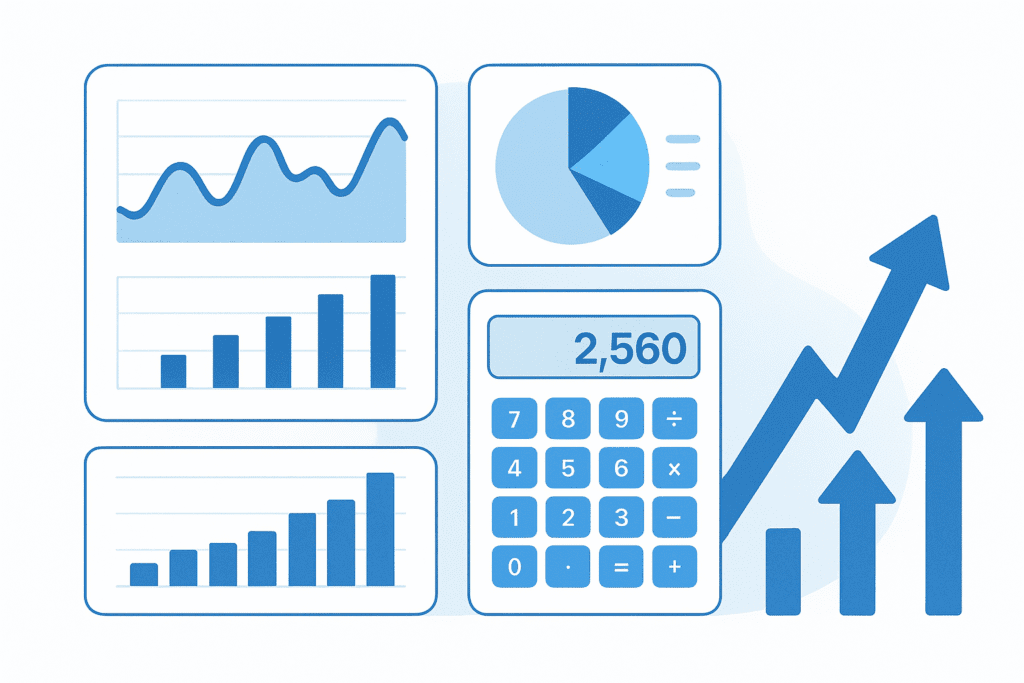 3D illustration of a professional digital marketing tools dashboard featuring ROAS calculators, profit analytics charts, and growth metrics for Cyanide Tech.